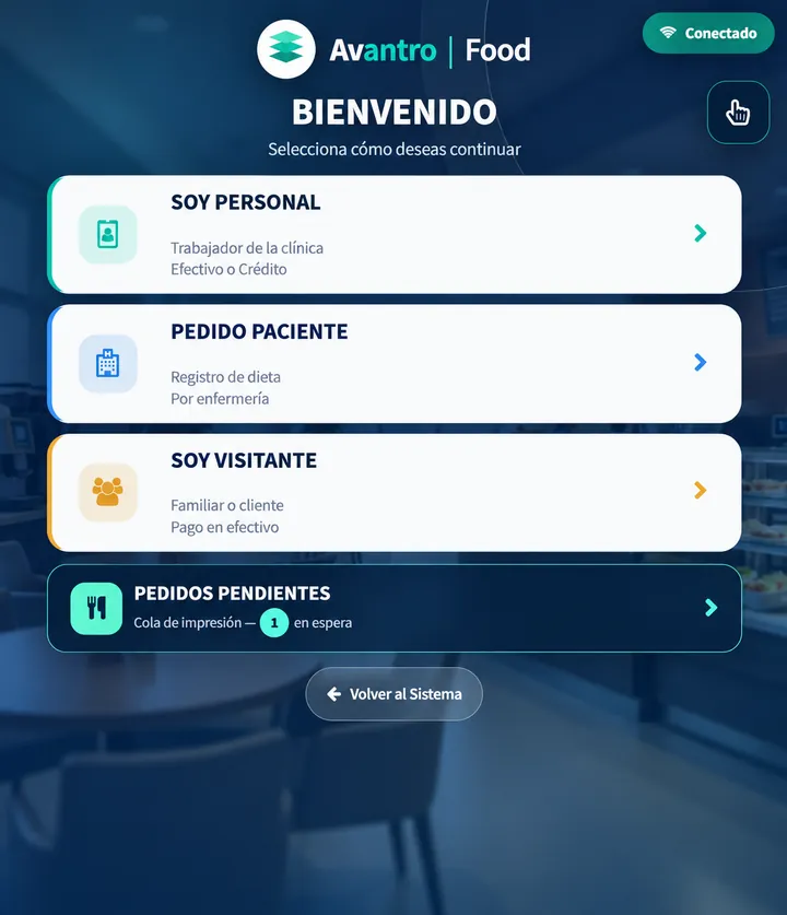 Inicio del kiosko de autoservicio para personal, pacientes y visitantes